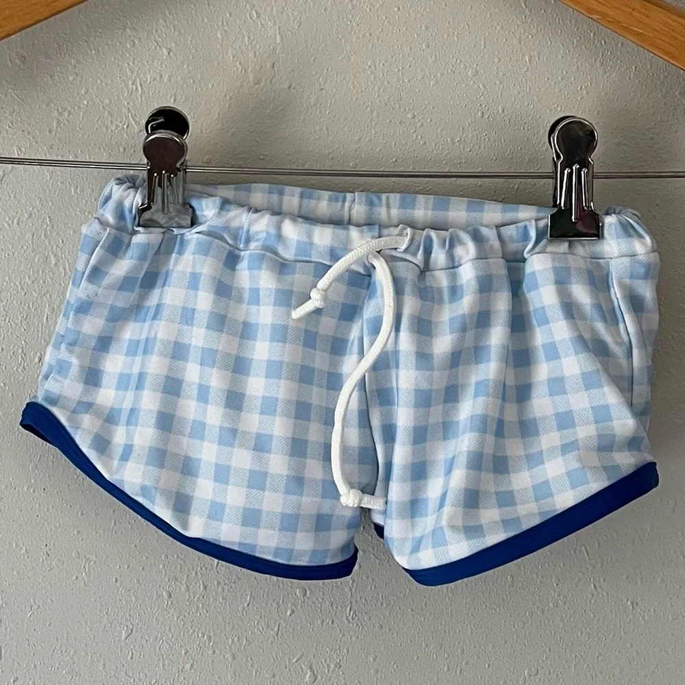 Little Lamb & Co. Blue/White Checkered Euro Style Swim Trunks Size 4T